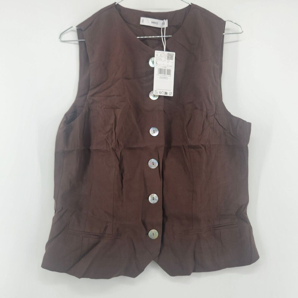 Mango Women's Large Brown‎ Button Suit Vest NWT
